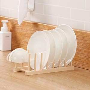 7 Slot Wooden Dish Rack Plates Holder Kitchen Storage Cabinet Organizer for Dish Keep Dry (Natural, 2Pack)