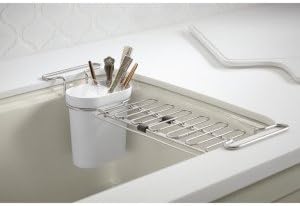 Kohler K-5473-0 Multi-Purpose Over-The-Sink Drying Rack, Caddy with Kitchen Towel Bar Holder, Soaking Cup. Expandable 14.6" to 17.6", White