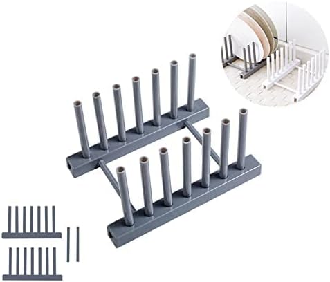 Gray Plate Racks Organizer for Cabinet, 4 Pack Plastic Plate Rack Stand Keep Dry for Dish, Bowl, Cutting Board, Bakeware, Serving Tray and More, Desk Mail Sorter Organizer 6 Slots Removable