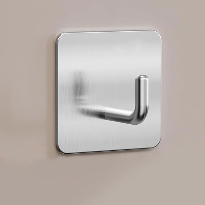 EDMILE Adhesive Towel Hooks, 8 Pack Self Adhesive Coat Sticky Hooks for Hanging, Stainless Steel Stick on Wall Hat Hook, Bathrooms Kitchen Livingroom Garage, Silver