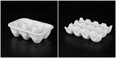 Leoyoubei 12 Cups Egg Holder for Fridge,Egg Tray Holder,Pretty Ceramic Egg Plate,7.5X5.5X1.5" Kitchen Restaurant Fridge Storage and Cookable Egg Porcelain Decorative Crate White-Heat Resistant