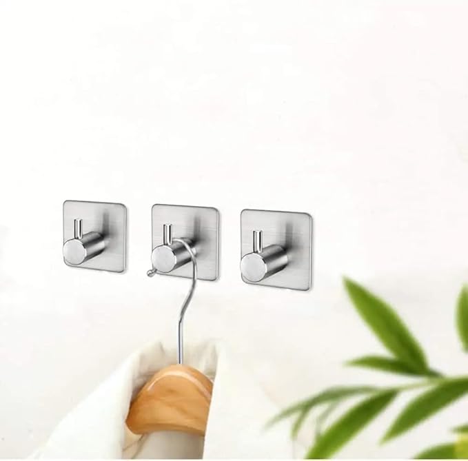 LICITE USA 4-Pack Adhesive Hooks – Heavy Duty Stainless Steel Stick-On Wall Hooks for Bathroom, Kitchen, Doors, and Cabinets – Waterproof, Rust-Resistant, No Drill Required (Black/Silver)
