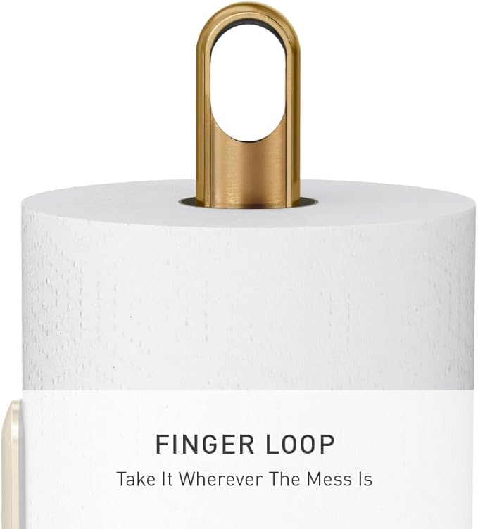 simplehuman Tension Arm Standing Paper Towel Holder, Heavy-Duty, Easy One-Handed Tear, Kitchen Countertop, Brass Stainless Steel