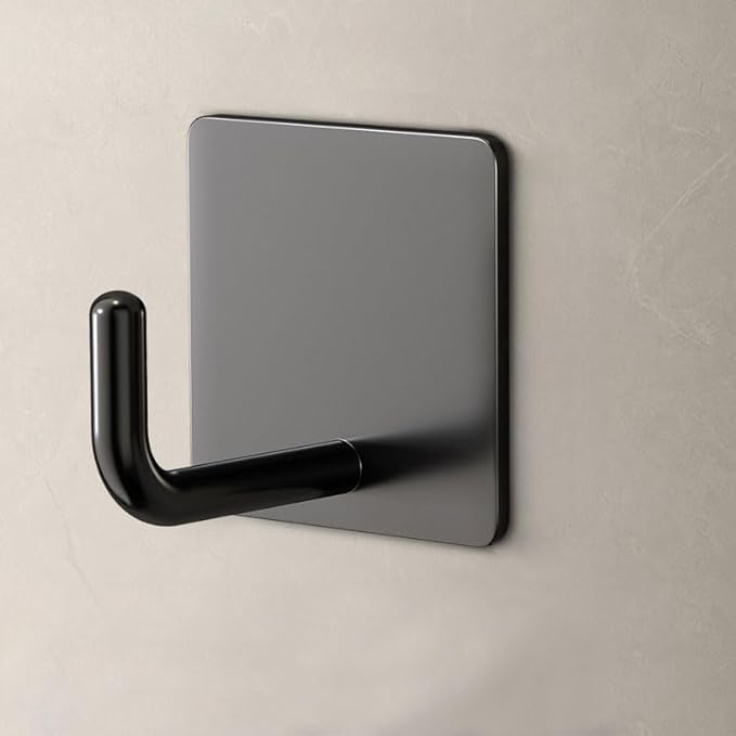 EDMILE Adhesive Hooks for Hanging, Self-Adhesive Wall Hook for Key Hat Coat, No Drill Stick on Bathroom Towel Hooks, Shower Kitchen Door Home Outdoor 8 Pack, Black