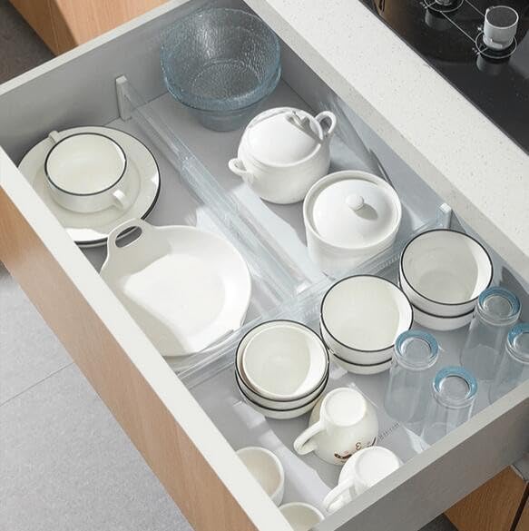 Drawer Dividers Plastic, 3.2" High, 13.5-22" Adjustable Drawer Organizers, Expandable Separators, Dividers Clothes, for Bedroom, Bathroom, Kitchen, Fridge, Office, Organization and Storage
