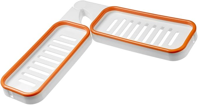 Tissting Bathroom Corner Shelf, Wall Mount Foldable Shower Caddy Organizer Basket Bathroom Sink Shelf Over Faucet Adhesive Storage Rack for Bathroom Kitchen (White Orange)