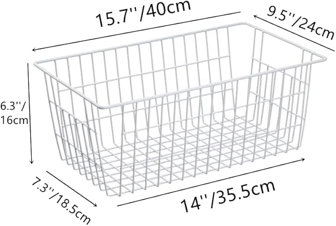 blitzlabs Wire Storage Basket Freezer Organizer Bins Refrigerator Organization Storage Baskets with Handles for Pantry, Freezer, Laundry Room, Closets, Garage, Office, Bathroom, Set of 2