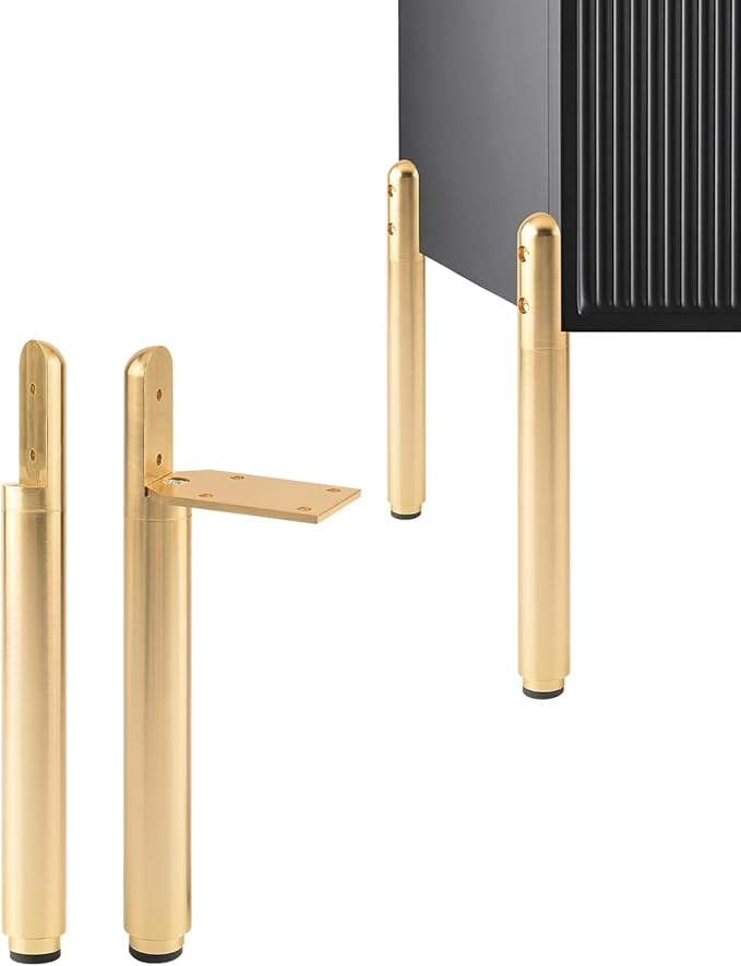 4 Pack Adjustable Table Legs Brackets Gold 7.2-9.6 Inch Desk Risers Legs for Furniture Replacement Nightstand Legs Coffee Table Support Feet Height Extenders