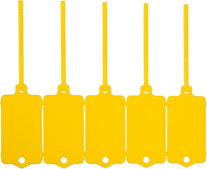 LeadSeals 100pcs Blank Plastic Tags for Labeling Reusable Hanging Tags Ties Key Tag Storage Labels Waterproof Plastic Mark Label Writable Hang Sign with One Marker Pen (Yellow)