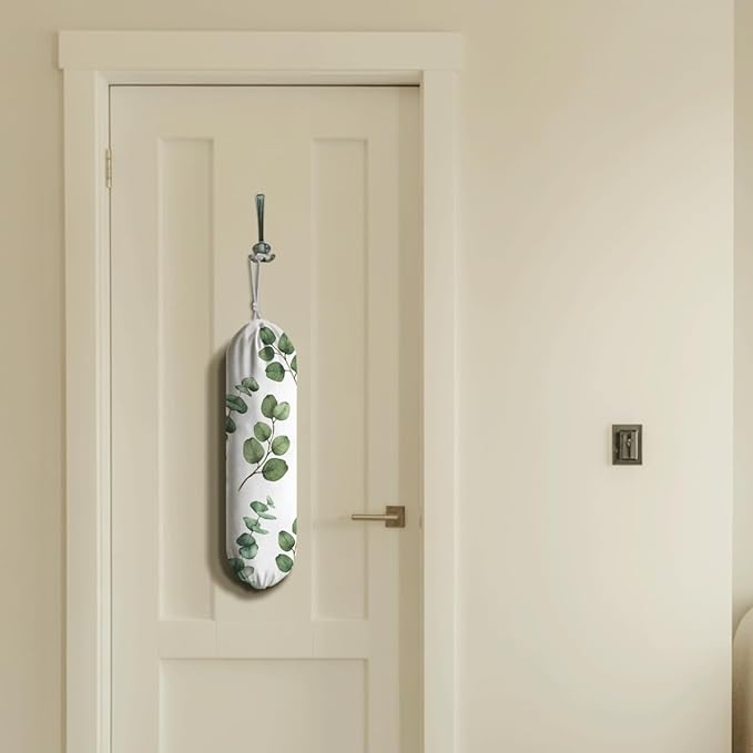 Green Leaves Grocery Bag Holder, Wall Mount Bags Holder for Kitchen Car Camping, Trash Bag Organizer, Kitchen Housewarming Gifts for Women Family Friends Grandma Mom, bags-10