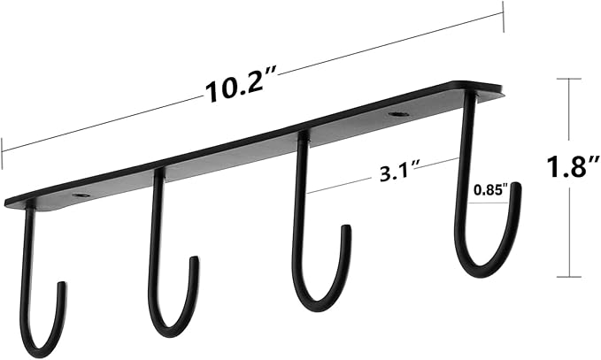 Mkono Under Cabinet Mug Hanger Set of 2 - Metal Hooks Coffee Cup Holder with 8 Hooks - Simple Organizer for Cabinet Shelf - Modern Storage Display Rack for Kitchen Coffee Bar, Black