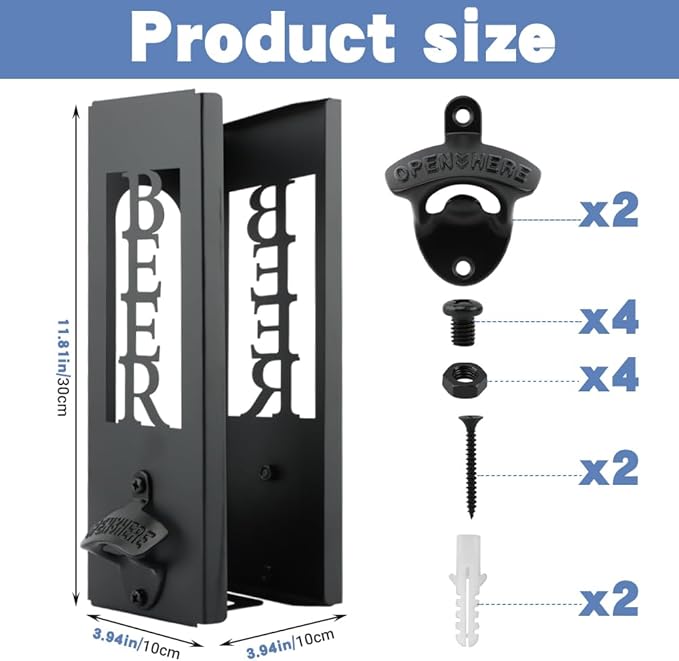 2 in 1 Can Cooler Holder with Bottle Opener, Personalized Beer Can Sleeves Storage Organizer Dispenser for Home Family Bar, Metal Cool Stuff Gift for Men Women(COLOR:Black)