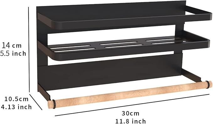 Magnetic Paper Towel Holder for Refrigerator,Magnetic Spice Rack with Paper Towel Rack Storage Organizer Fridge Shelf,Used for Kitchen,Bathroom, Drill Free (B-Black) (Black)