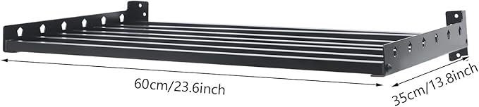 Wall Mounted Microwave Oven Rack, Stainless Steel Kitchen Shelf Organizer with Hooks, 110 Lbs Capacity for Spice Jars Plates Pots, Black