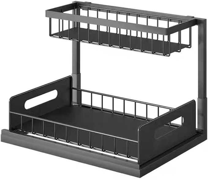 Geanbioso 2 Tier Under Sink Organizer, Storage for Kitchen Bathroom,Pull Out Cabinet Organizer Slide Out Sink Shelf Cabinet Storage Shelves (Black, 1 Pack)
