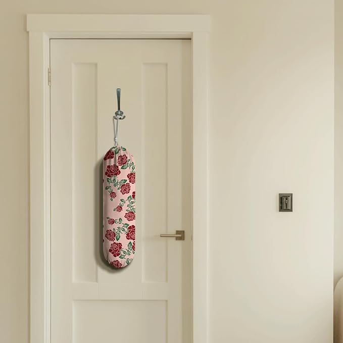 Red Rose Grocery Bag Holder, Trash Grocery Bag Storage Dispenser, Shopping Trash Bags Organizer, Decorative Plastic Bags Holder for Wall Decor, Kitchen Housewarming Gifts for Women