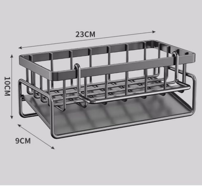 Kitchen Sink Caddy Organiser with Self Draining Tray, Sponge Holder, Brush Holder, Dish Soap Holder, Carbon Steel