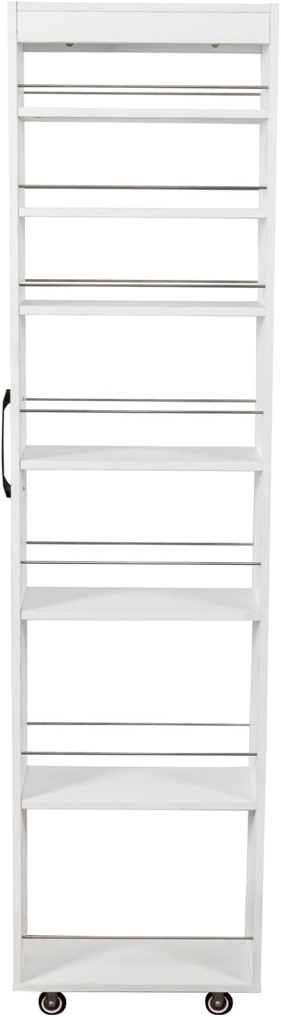 7 Tier Slim Rolling Storage Cart - Kitchen & Pantry Organizer, Narrow Storage Cabinet with Handle & Wheels, Spice Pull-Out Rack Next to Fridge Storage Shelf (White B-7 Tier Shelf Unit)