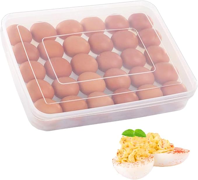 Covered Egg Holder for Refrigerator,30 Deviled Egg Tray with Lid,Plastic Egg Containers,Fridge Egg Dispenser Egg Storage Box