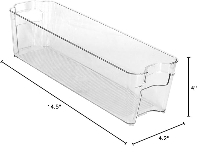 Glad Plastic Refrigerator Organizer Bin – Clear Stackable Fridge/Freezer Storage Container, 14.5” x 4.2” x 4”