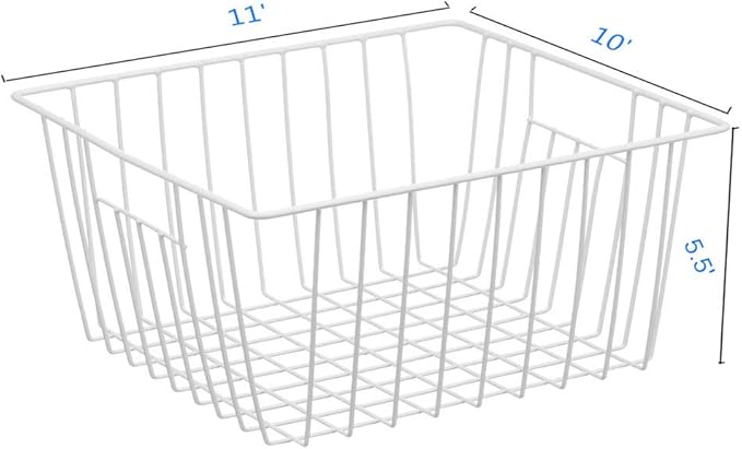 Freezer Organizer Bin, Kitchen Metal Wire Storage Basket, Pantry Cupboard Household Container Divider with Handles, Bathroom, Closet, Bedroom, Office, Rustproof - White(4)