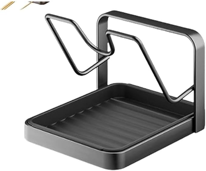 Kitchen Pot Lid Storage Rack, Stainless Steel Pot Lid Organizer Rack While Cooking, Multifunctional Lids Holder for Stove Top, Kitchen Pots Lids Holder with Spoon Rest(Deep Grey,Single-layer)