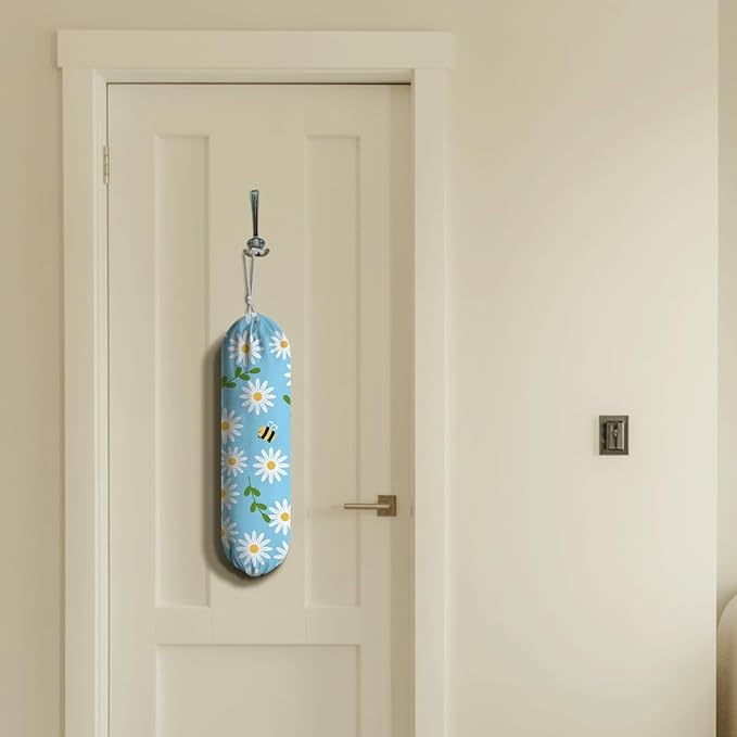 Flower Bees Plastic Holder, Wall Mount Shopping Trash Bag Organizer Dispenser, Wall Hanging Bag Holders for Plastic Bags, Kitchen Housewarming Gifts for Women Family Friends Grandma Mom