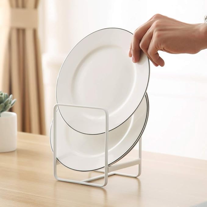 2PCS Plate Holders Organizer, Metal Dish Storage Dying Display Rack for Cabinet, Counter and Cupboard - White, Small