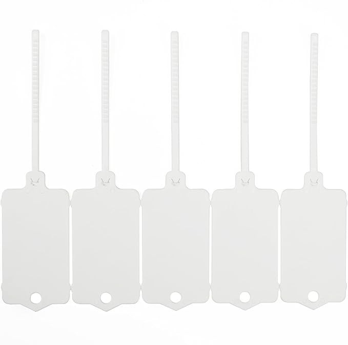 LeadSeals 100pcs Blank Plastic Tags for Labeling Reusable Hanging Tags Ties Key Tag Storage Labels Waterproof Plastic Mark Label Writable Hang Sign with One Marker Pen (White)