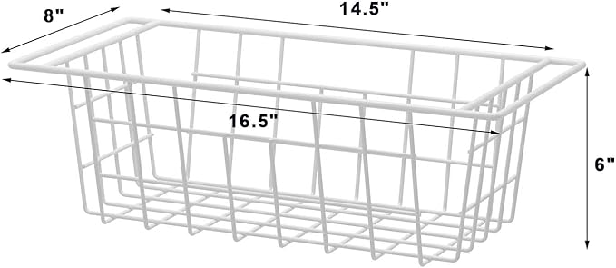 blitzlabs Chest Freezer Bins, Deep Chest Freezer Organizer Basket, Storage Rack Bins Wire Metal Baskets with Hanging Handles 16.5" 2Packs