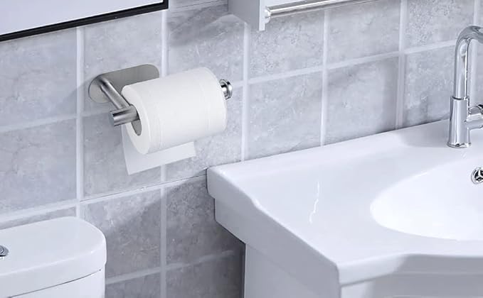 YUET Toilet Roll Holder Self Adhesive Holders Tissue 3M Stand Hanger Bathroom, Kitchen, Washroom Premium Thicken SUS-304 Stainless Steel, No Drilling,Strong Adhesiveness Rustproof (Brushed Silver)