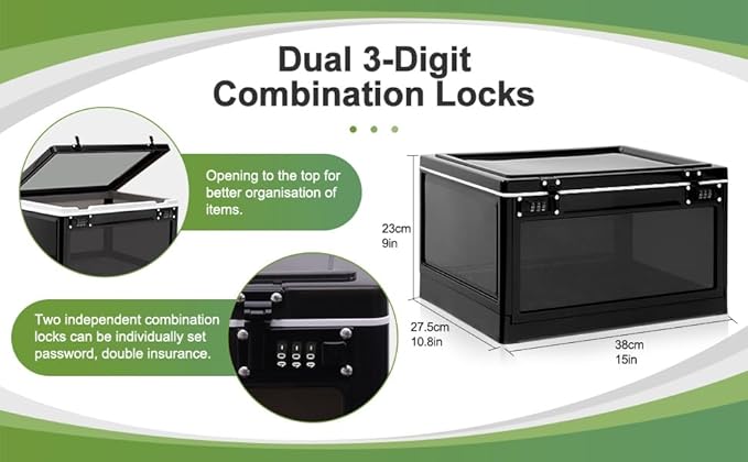 Large Medicine Lock Box, Clear Lockbox for Medication, 24L Lockable Storage Box with Dual 3-Digit Combination Locks for Snacks/Phone/Electronics, Organizer Bin for Home/Office/Fridge/School