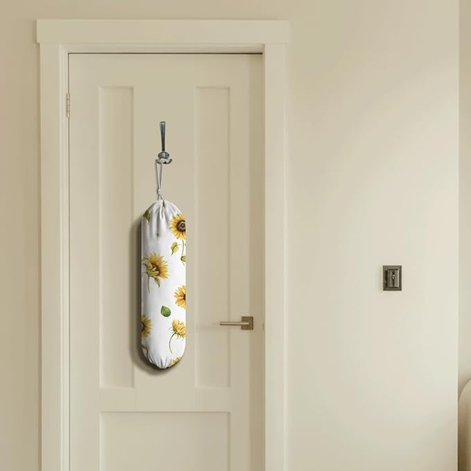 Sunflower Bag Holder, Grocery Bags Storage Dispenser, Wall Mounting Shopping Bag Organizer, Farmhouse Sweet Home Kitchen Decor, Housewarming Gifts, Gift for Women Family Friends Grandma Mom