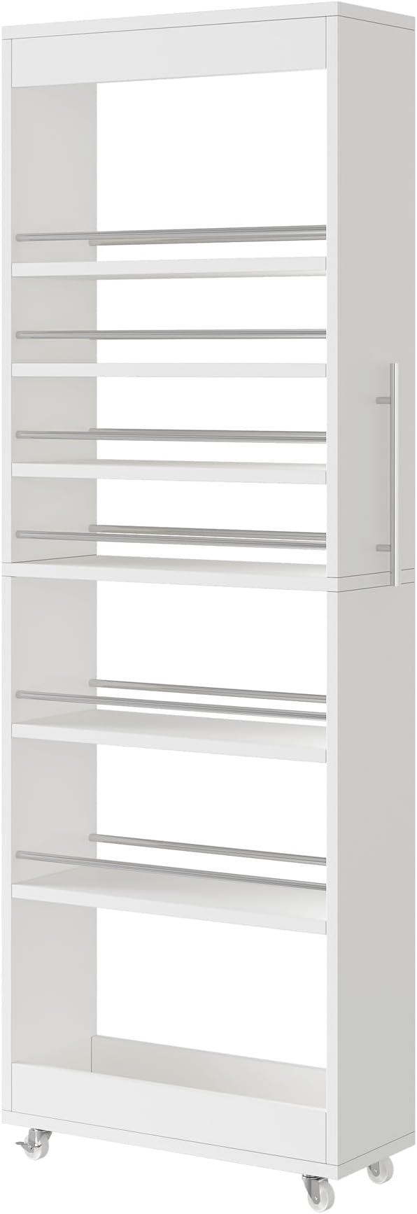 Tribesigns 73" Tall Slim Storage Cart on Wheels, 7-Tier Narrow Pantry Cabinet, Rolling Skinny Spice Rack Organizer Next to Fridge, Wooden Pull-Out Storage Shelf for Kitchen Small Spaces, White