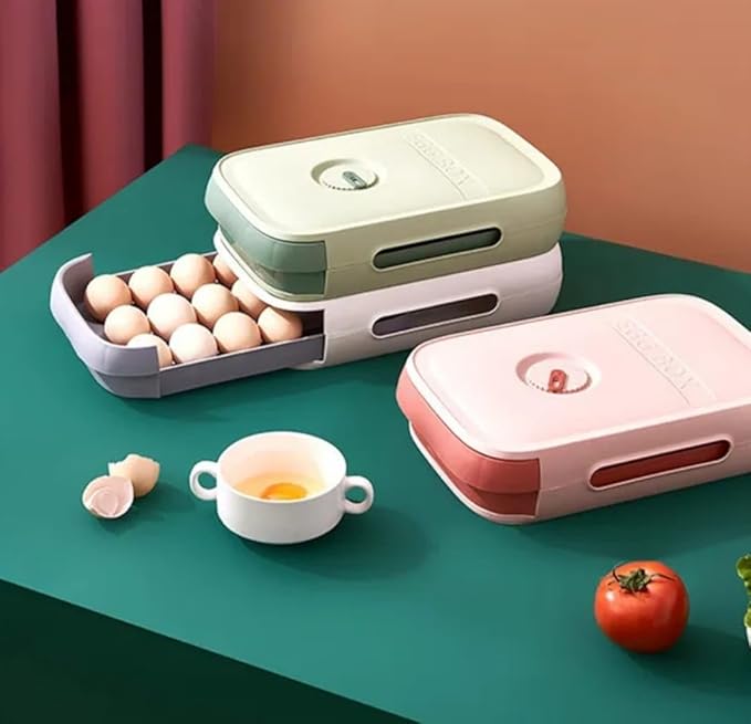 Rolling egg holder, Egg organizer for refrigerator, Stackable kitchen egg storage, Plastic organizer, Fridge container (GREEN)
