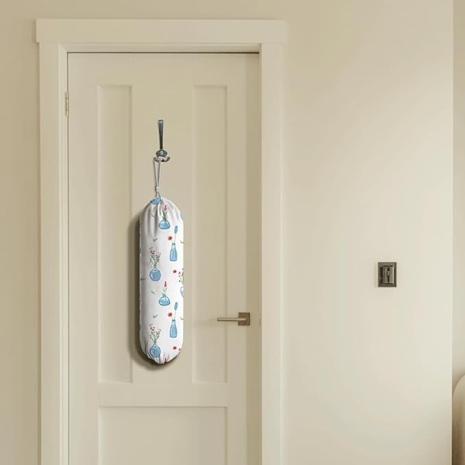 Plants Plastic Bag Holder, Washable Large Grocery Trash Bags Storage Dispenser, Fabric Garbage Trash Bag Dispenser for Home Kitchen Pantry Cabinet, Wall Mount, Kitchen Housewarming Gifts