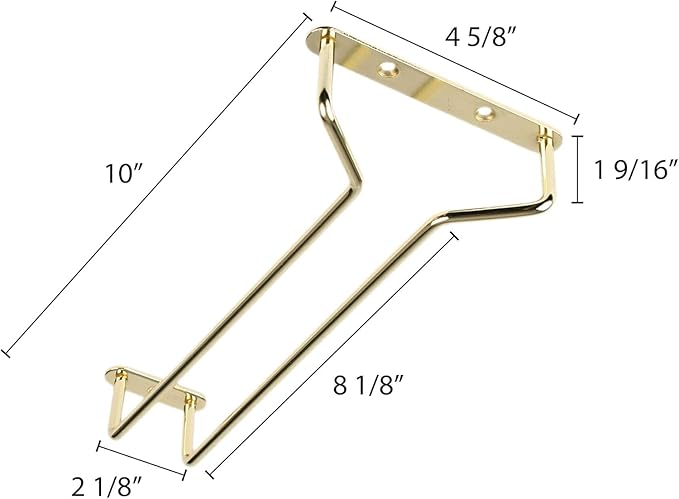 TrueCraftware- 10-Inch Wine Glass Rack Brass Finish Set of 2- Stemware Rack Wire Hanging Rack Under Cabinet Wine Stemware Holder Glass Storage Hanger Organizer for Kitchen and Bar