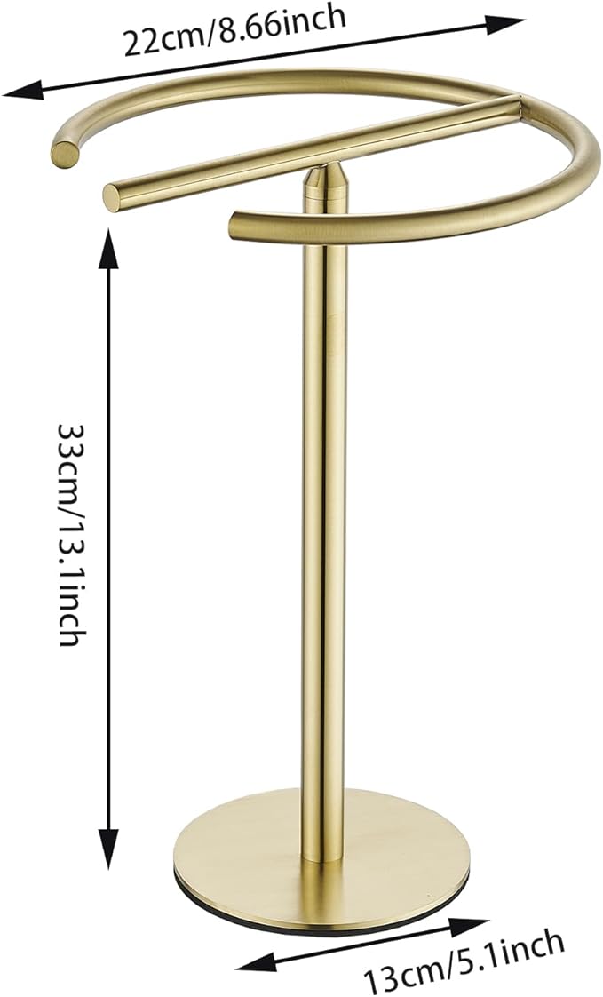 Hand Towel Holder Stand,13 Inch Free-Standing Towel Rack Brushed Gold, SUS304 Stainless Steel Towel Bar Rack Stand, Tower Bar for Bathroom Kitchen Vanity Countertop