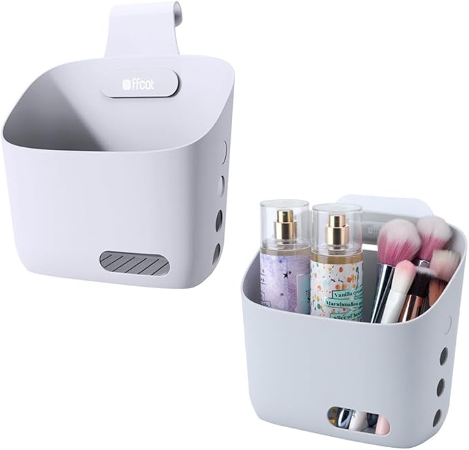 LeleCAT Plastic Hanging Basket Kitchen Storage organizer, Basket with Detachable hook, Hang it behind a door or on a railing, Over the Cabinet Door (Light Gray, Large) 2pack