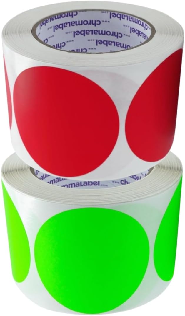 ChromaLabel 3 Inch Round Removable Colored Stickers, Color Coding Labels, Ideal Sticker Dots for Office and School Projects - 500 Sticker Labels per Roll, Red and Fluorescent Green Stickers