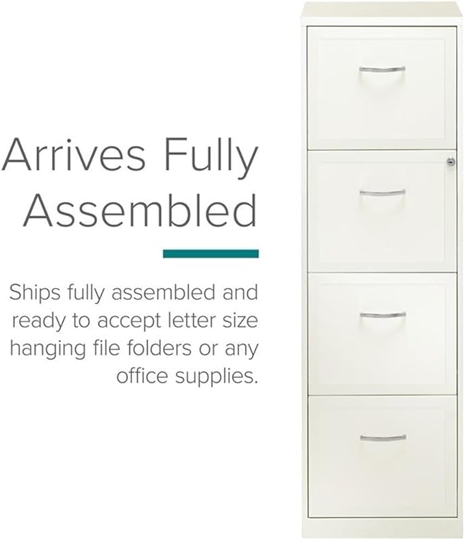 Pemberly Row 18" 4-Drawer Traditional Metal Filing Cabinet in White