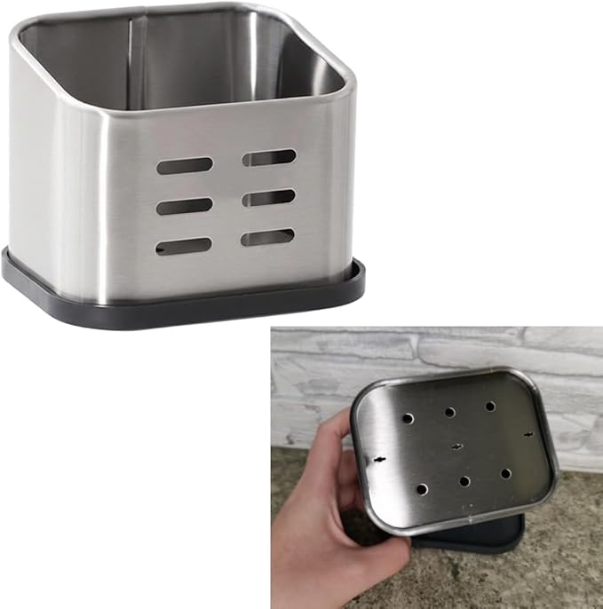 Sponge Holder for Kitchen Sink, Sink Caddy for Countertop Organizer, Stainless Steel Sponge Holder with Detachable Drip Tray for Kitchen Accessories