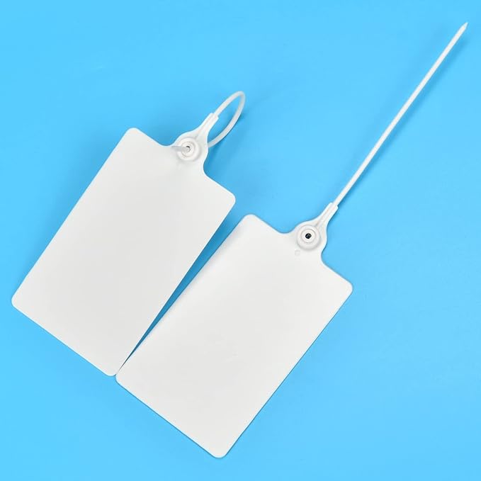 LeadSeals 100 Plastic Shipping Tags - Waterproof, Writable Labels for Security, Storage, Hanging - With Marker Pen (White)