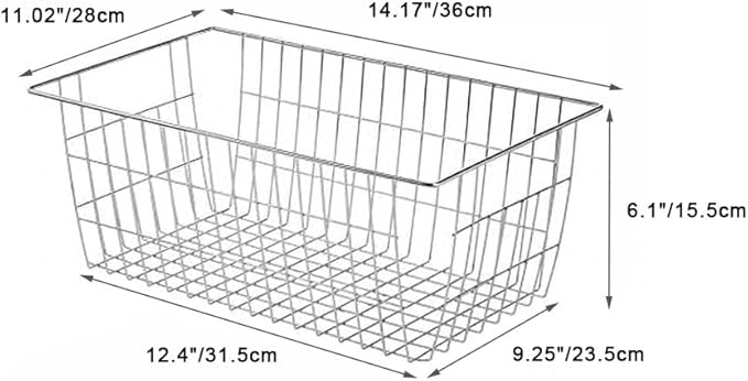 SANNO Freezer Baskets for Storage Pantry Large Metal Wire Food Storage Organizer Bin Basket with Handles - for Kitchen Cabinets, Pantry, Bathroom, Laundry Room, Closets, Garage - Chrome,2 pack