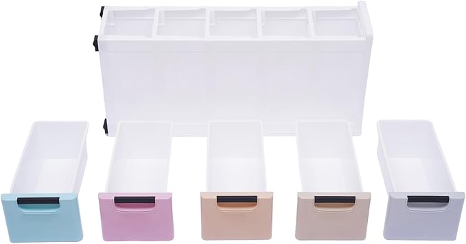 5 Drawers Stackable Storage Drawers Plastic Storage Drawers Collapsible Storage Bins Plastic Clothes Organizer Drawers Storage for Living Room,Bedroom,Office (Light Colors, 7.87" W)