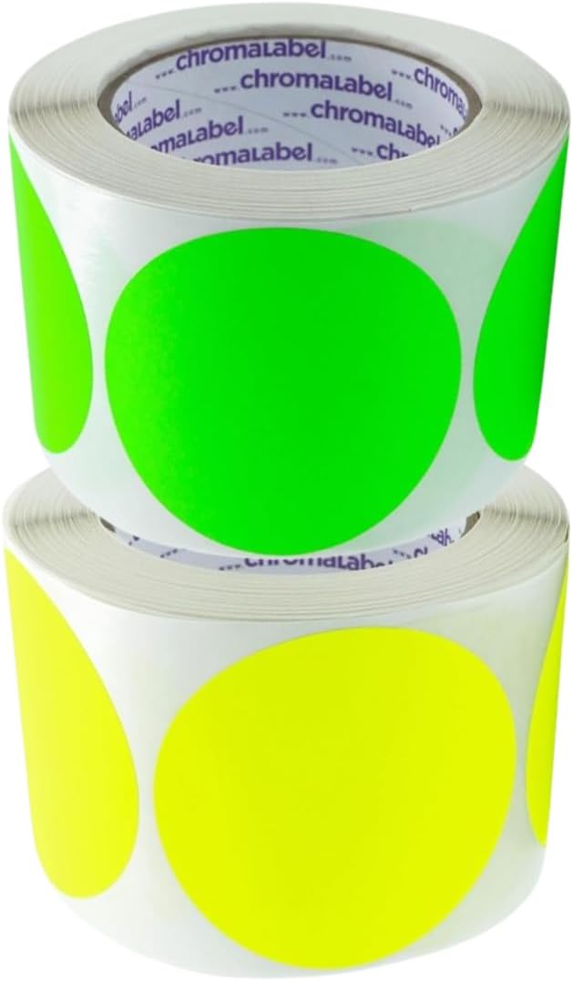 ChromaLabel 3 Inch Sticker Labels, Fluorescent Yellow and Fluorescent Green Removable Dot Stickers, Removable Stickers, Medical Facilities, Warehouse Labels 500 Stickers per Roll