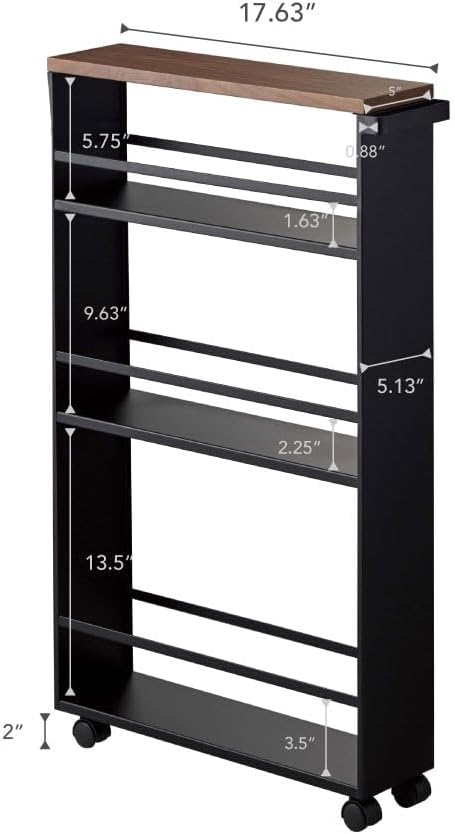 YAMAZAKI home Tower Rolling Slim Storage Cart With Handle Black