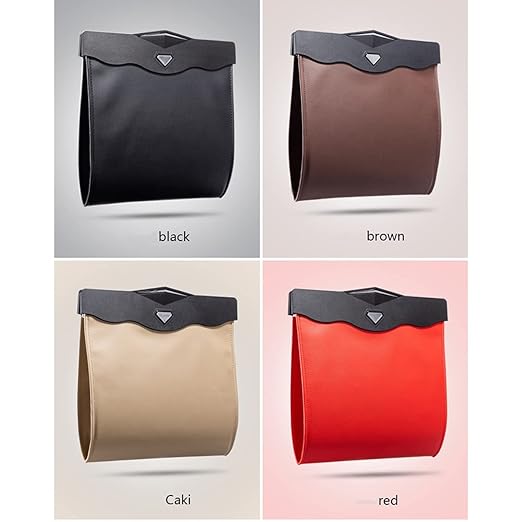 Car Leather Trash Bag Smart LED Waterproof Organizer Storage Garbage Can (Caki)