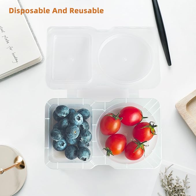 Double Compartment Reusable Prep Snack Containers With Lids,Mini Grab And Go Packs 2 Compartments Container ,Disposable Clear Munch Mate Travelsnack Containers Sauce 3oz Containers For Lunch Box (25)