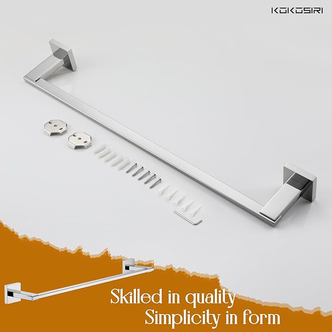 KOKOSIRI Bath Towel Bar Chrome Bathroom Hardware Towel Holder Wall Mounted for Kitchen Toilet 24 Inches Necklace Holder Polished Stainless Steel B4006CH-L24
